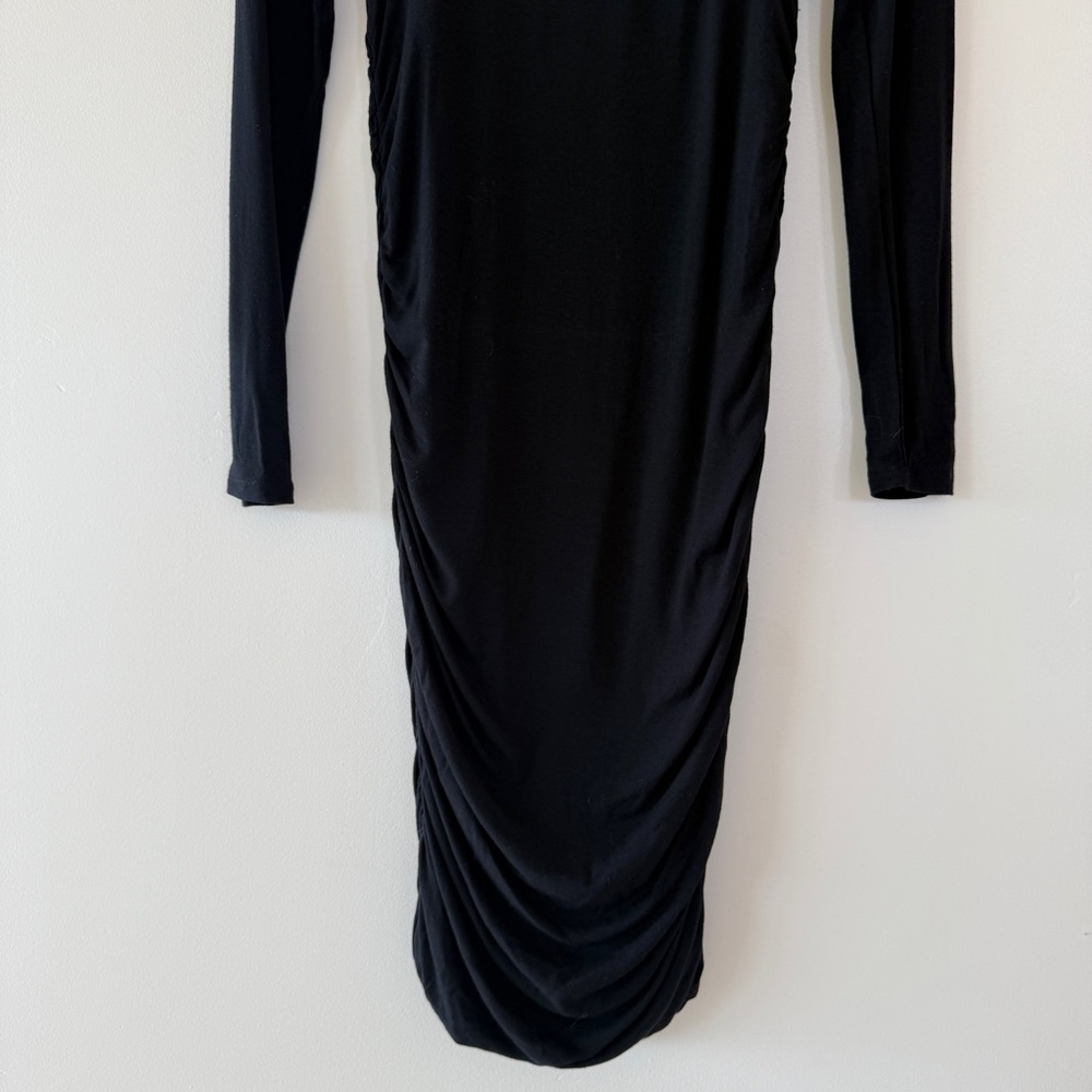 NWT Halogen Black Long Sleeve Ruched Midi Dress Womens XS Mock Neck Bodycon - Picture 4 of 8